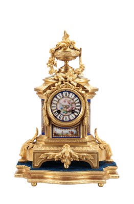Lot 1197 - A LATE 19TH CENTURY FRENCH ORMOLU AND PORCELAIN PANELLED MANTEL CLOCK