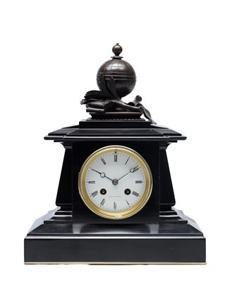 Lot 1244 - A LATE 19TH CENTURY FRENCH MARBLE AND BRONZE MANTEL CLOCK