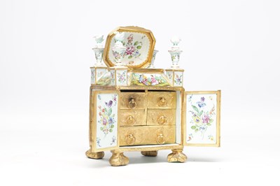 Lot 620 - A FINE AND RARE MID 19TH CENTURY VIENNESE ENAMEL AND ORMOLU MINIATURE CABINET IN ORIGINAL FITTED CASE