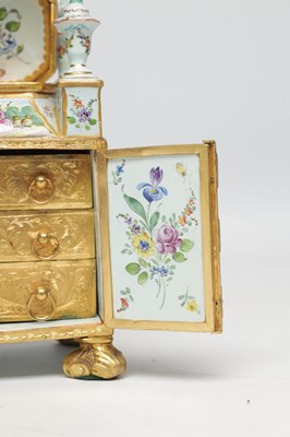Lot 620 - A FINE AND RARE MID 19TH CENTURY VIENNESE ENAMEL AND ORMOLU MINIATURE CABINET IN ORIGINAL FITTED CASE
