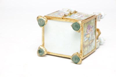 Lot 620 - A FINE AND RARE MID 19TH CENTURY VIENNESE ENAMEL AND ORMOLU MINIATURE CABINET IN ORIGINAL FITTED CASE