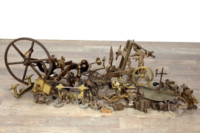 Lot 377 - A COLLECTION OF BRASS AND IRON WATCHMAKERS' LATHES AND ATTACHMENTS