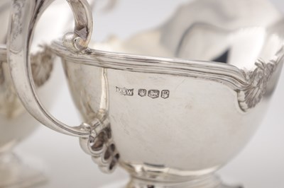 Lot 18 - A SET OF FOUR MID 20TH CENTURY ENGLISH SILVER SAUCE BOATS BY MAPPIN AND WEBB
