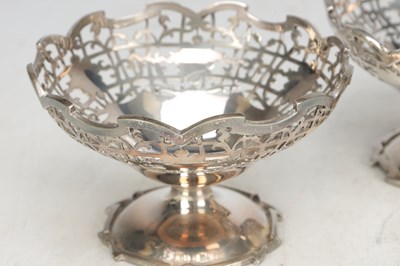 Lot 16 - A SET OF SIX MID 20TH CENTURY ENGLISH SILVER PIERCED BON-BON OR DESSERT DISHES