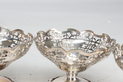 Lot 16 - A SET OF SIX MID 20TH CENTURY ENGLISH SILVER PIERCED BON-BON OR DESSERT DISHES