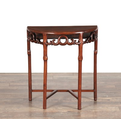 Lot 786 - A LATE 19TH CENTURY CHINESE HARDWOOD DEMI-LUNE TABLE