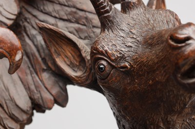 Lot 1391 - A LARGE AND IMPRESSIVE BLACK FOREST CARVED WOOD GROUP OF AN EAGLE ATTACKING A CHAMOIS