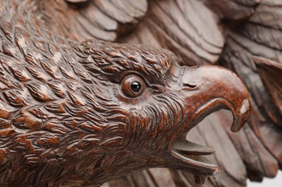 Lot 1391 - A LARGE AND IMPRESSIVE BLACK FOREST CARVED WOOD GROUP OF AN EAGLE ATTACKING A CHAMOIS