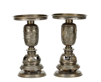 Lot 784 - A LARGE AND IMPRESSIVE PAIR OF JAPANESE MEIJI PERIOD BRONZE SECTIONAL VASES