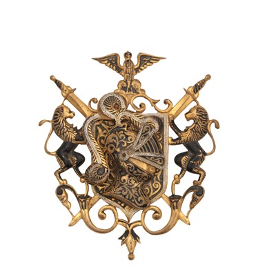 Lot 201 - A 20TH CENTURY GOLD METAL HERALDIC BROOCH