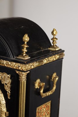 Lot 1240 - PB BRADFORD, LONDON, A LARGE LATE 19TH CENTURY ORMOLU MOUNTED EBONISED QUARTER CHIMING BRACKET CLOCK