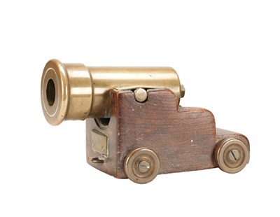 Lot 847 - A 19TH CENTURY BRASS MODEL OF A STARTING CANNON