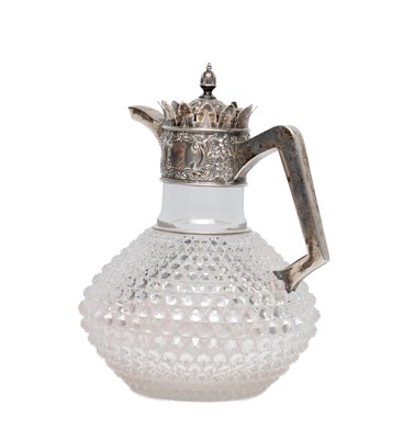 Lot 48 - A VICTORIAN ENGLISH SILVER MOUNTED CUT GLASS CLARET JUG