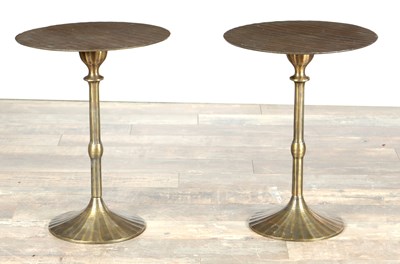 Lot 1561 - A PAIR OF BRONZED METAL SIDE TABLES WITH RITZ HOTEL PLAQUES TO THE UNDERSIDE