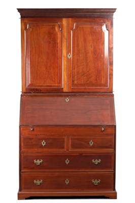 Lot 735 - AN 18TH CENTURY ANGLO-CHINESE HARDWOOD BUREAU BOOKCASE
