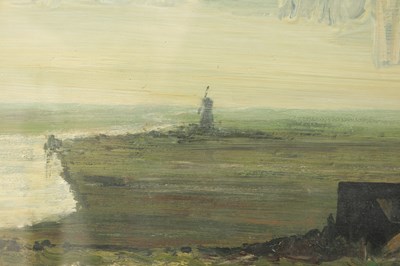 Lot 966 - EDWARD SEAGO RWS (BRITISH, 1910-1974) AN OIL ON BOARD LANDSCAPE WITH WINDMILL