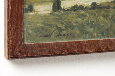 Lot 966 - EDWARD SEAGO RWS (BRITISH, 1910-1974) AN OIL ON BOARD LANDSCAPE WITH WINDMILL