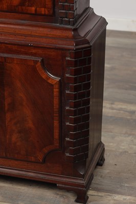 Lot 1259 - JOSEPH FINNEY, LIVERPOOL. A GEORGE III FIGURED MAHOGANY MUSICAL LONGCASE CLOCK