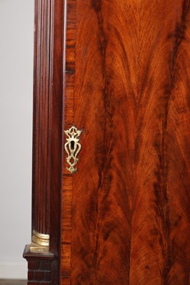 Lot 1259 - JOSEPH FINNEY, LIVERPOOL. A GEORGE III FIGURED MAHOGANY MUSICAL LONGCASE CLOCK