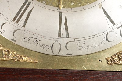 Lot 1259 - JOSEPH FINNEY, LIVERPOOL. A GEORGE III FIGURED MAHOGANY MUSICAL LONGCASE CLOCK