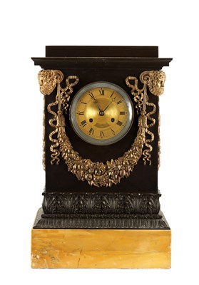 Lot 1188 - HÉMON OF PARIS. A LARGE MID 19TH CENTURY FRENCH BRONZE, ORMOLU AND SIENNA MARBLE MANTEL CLOCK